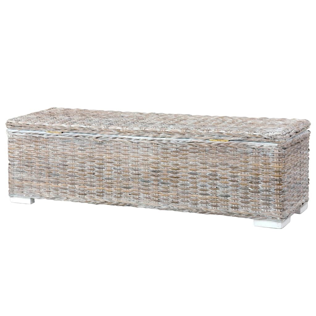Storage Box 120 cm White Kubu Rattan and Solid Mango Wood